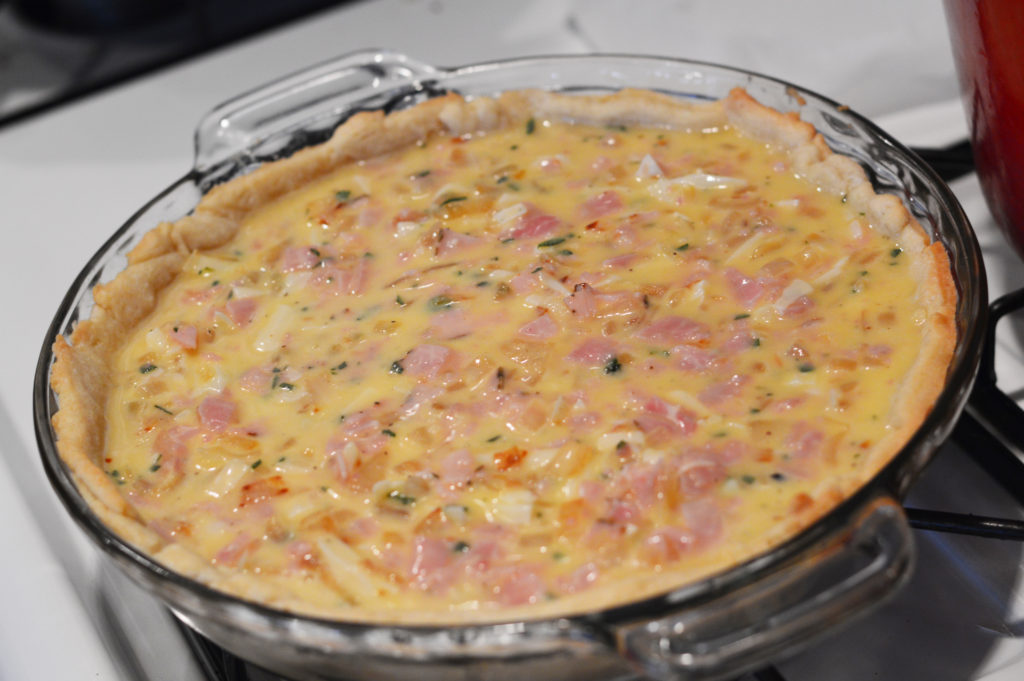Lightened Up Ham, Gruyere, and Caramelized Onion Quiche