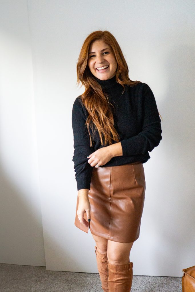 Winter Wardrobe Roundup; Mott & Bow Sweater; Faux Leather Skirt